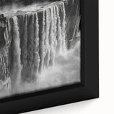 Framed canvas wall art showcasing a vibrant landscape waterfall design with rich blues and greens, highlighting natural beauty and serenity in home decor.