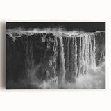 Stretched canvas wall art showcasing a vibrant waterfall landscape design, featuring lush greenery and flowing water, perfect for nature-themed interior decor.