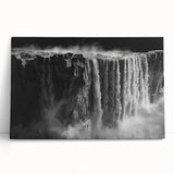 Stretched canvas wall art showcasing a vibrant waterfall landscape design, featuring lush greenery and cascading water, ideal for modern home decor.