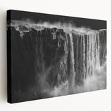 Stretched canvas wall art showcasing a vibrant waterfall landscape design, featuring lush greenery and cascading water, ideal for enhancing home decor.