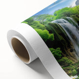 Vibrant rolled canvas showcasing a stunning landscape waterfall design, featuring rich colors and intricate details, perfect for home decor and artistic ambiance.