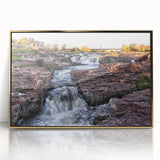 Framed wall art collection showcasing a vibrant waterfall landscape design with gold accents, perfect for enhancing home decor with a natural aesthetic.