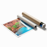 Vibrant rolled print of a serene waterfall landscape, showcasing cascading water and lush greenery, ideal for enhancing home decor with natural beauty.