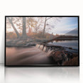 Framed acrylic wall art showcasing a stunning landscape waterfall design, featuring vibrant colors and a sleek black frame, perfect for home decor.