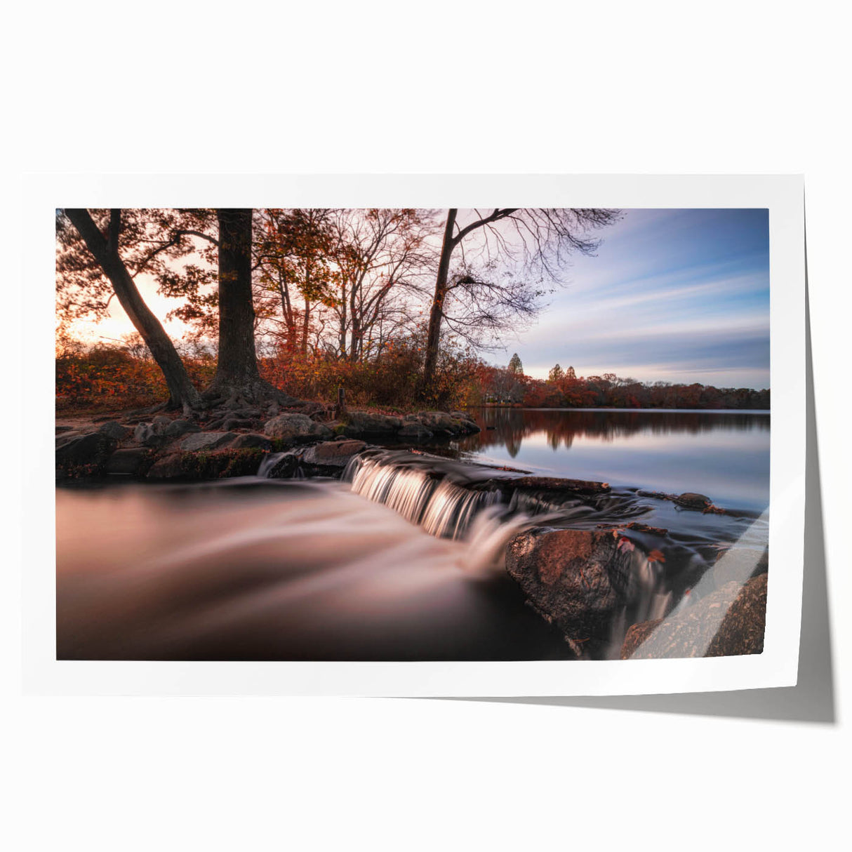 Serene landscape wall art featuring a stunning waterfall surrounded by lush greenery, expertly printed on high-quality canvas, perfect for home decor.