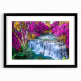 Framed wall art featuring a serene waterfall landscape design, presented in a stylish black frame with a mat, enhancing any home decor. Perfect for nature lovers.