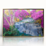 Framed acrylic wall art featuring a stunning waterfall landscape design, accented with a gold frame, perfect for enhancing home decor and creating a serene atmosphere.