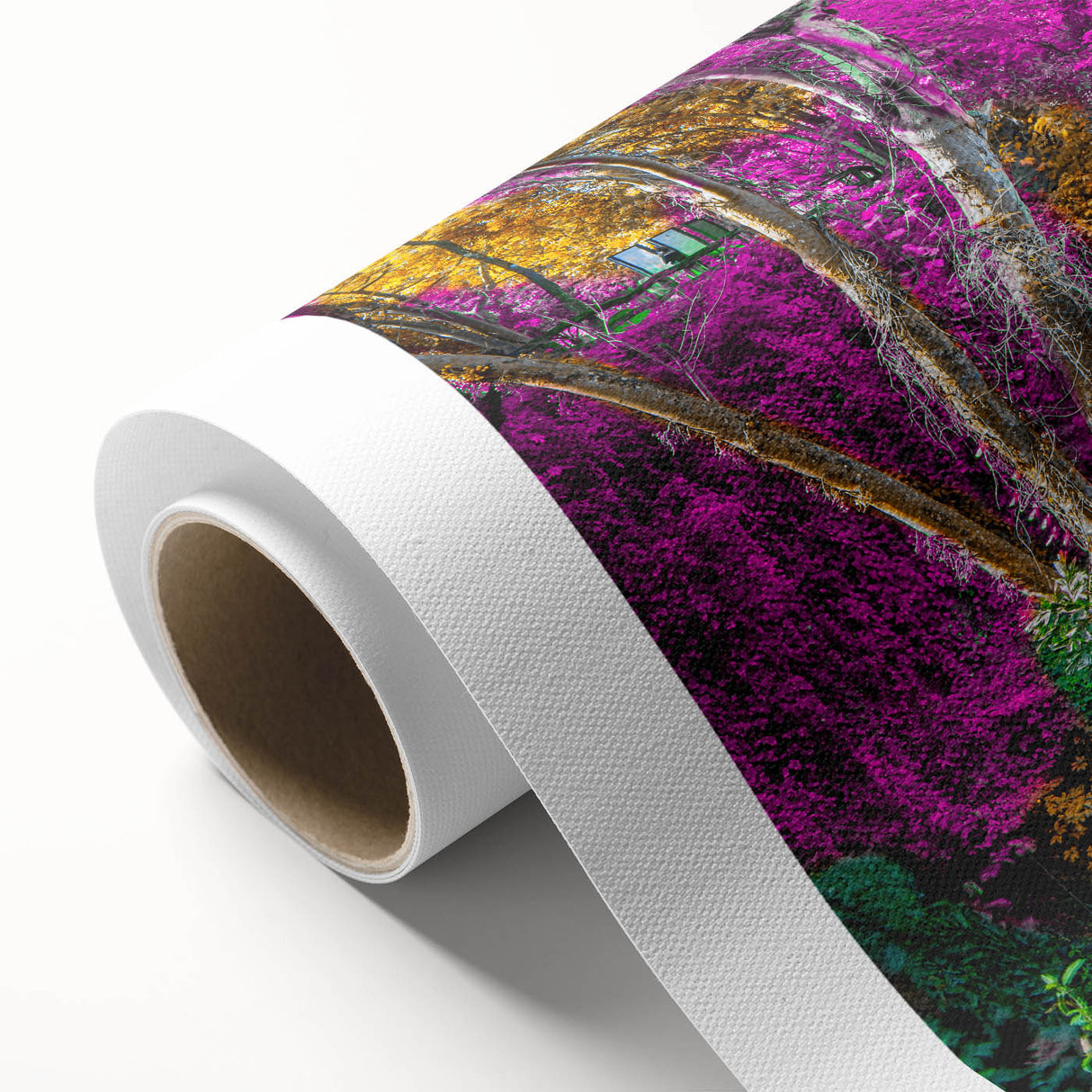 Stunning rolled canvas artwork showcasing a serene waterfall landscape, featuring vibrant blues and greens. Perfect for nature lovers and home decor enthusiasts.