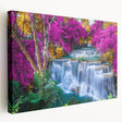 Stretched canvas showcasing a vibrant landscape waterfall design, highlighting intricate details and vivid colors, perfect for home decor enhancement.