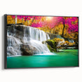 Framed canvas wall art featuring a stunning waterfall landscape design, set in a sleek black frame, showcasing vibrant colors and serene natural beauty.