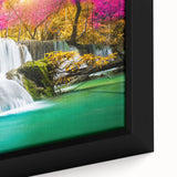 Framed canvas artwork showcasing a vibrant landscape waterfall design with intricate details and rich colors, perfect for enhancing home decor.