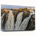 Acrylic glass wall art showcasing a stunning waterfall landscape design, framed elegantly with pin accents, enhancing vibrant colors and details for home decor.