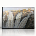 Framed acrylic wall art featuring a stunning landscape of cascading waterfalls, set against a black frame, perfect for modern home decor. Ideal for nature enthusiasts.