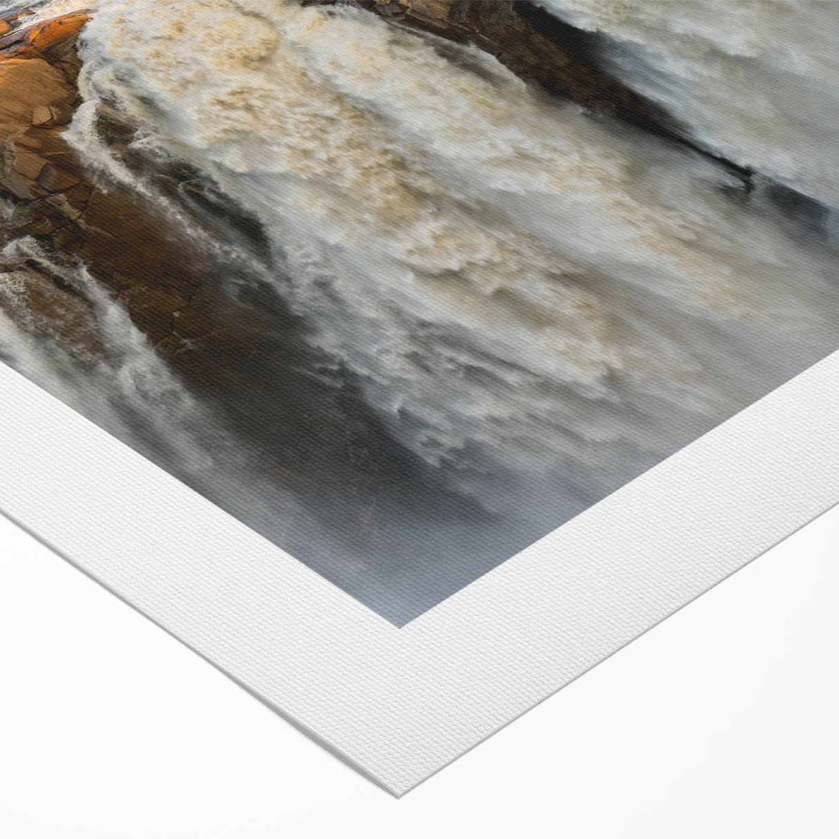 Stunning rolled canvas artwork depicting a vibrant waterfall landscape, showcasing lush greenery and cascading water, perfect for enhancing any living space.
