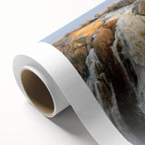 Vibrant rolled canvas artwork showcasing a serene waterfall landscape design, featuring lush greenery and cascading water, ideal for home decor.