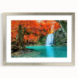 Framed wall art collection showcasing a stunning landscape waterfall design with a silver mat, perfect for enhancing home decor and adding a serene aesthetic.