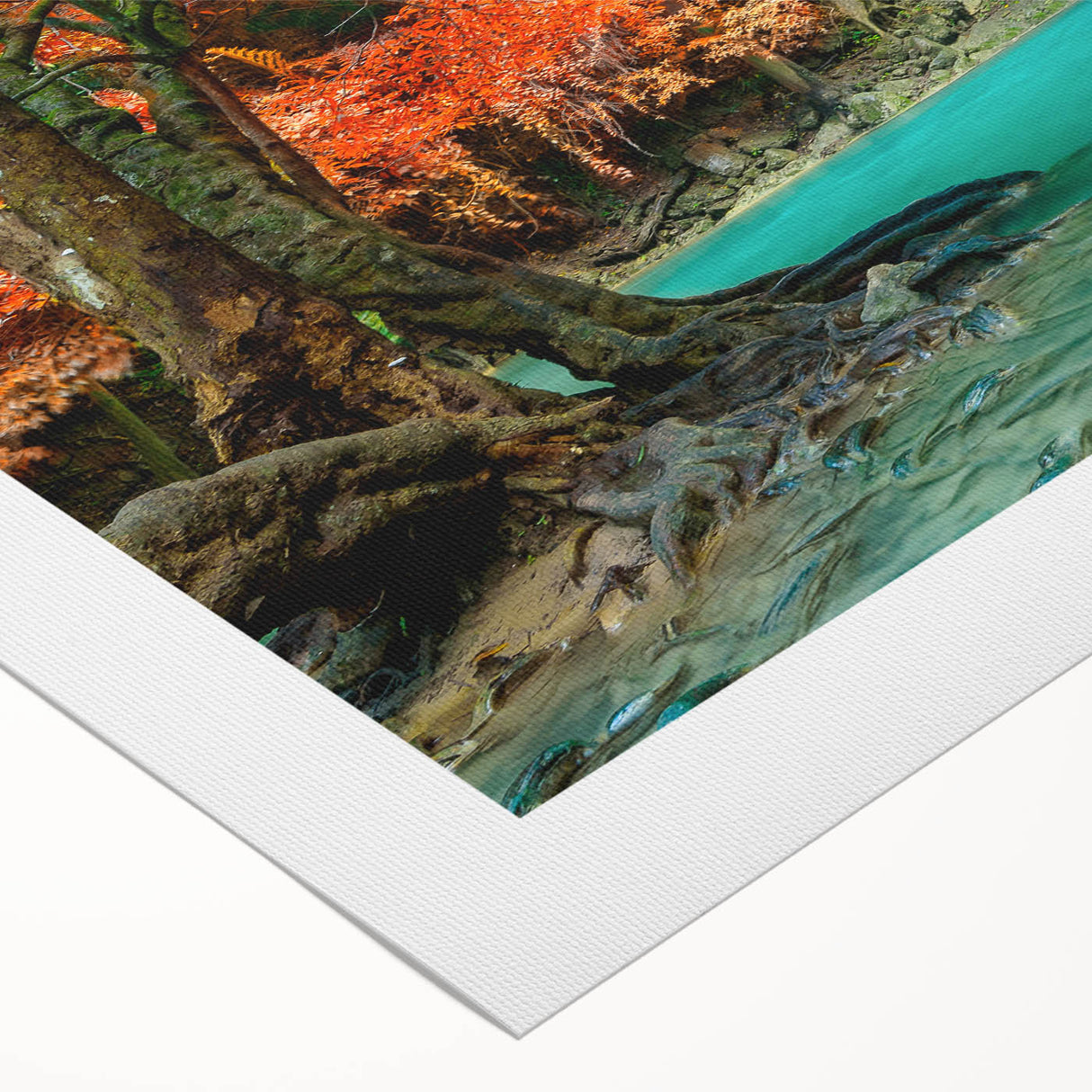 Vibrant rolled canvas wall art showcasing a stunning waterfall landscape, featuring lush greenery and cascading water, ideal for home decor enhancement.