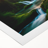 Vibrant rolled canvas art showcasing a serene waterfall landscape, featuring lush greenery and cascading water, ideal for home decor and nature lovers.