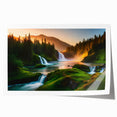 Vibrant rolled print of a stunning waterfall landscape, showcasing lush greenery and flowing water, perfect for enhancing home decor with nature-inspired art.