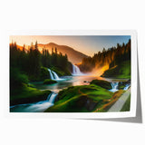 Vibrant rolled print of a stunning waterfall landscape, showcasing lush greenery and flowing water, perfect for enhancing home decor with nature-inspired art.