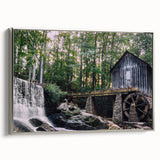 Framed wall art collection showcasing a serene watermill landscape design with silver accents, ideal for enhancing home decor. The canvas features soft colors and intricate details, perfect for adding a touch of elegance to any room.