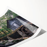Elegant rolled print of a serene watermill landscape, showcasing lush greenery and a tranquil river scene, perfect for enhancing home decor with nature-inspired art.