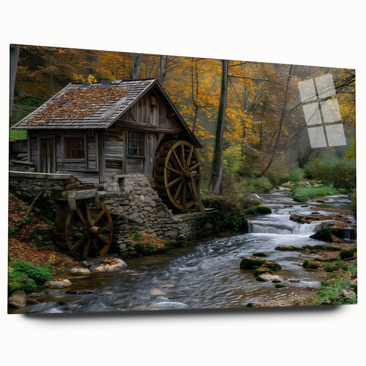 Rustic Watermill Scenic Art - Autumn Tranquility Wall Art Print