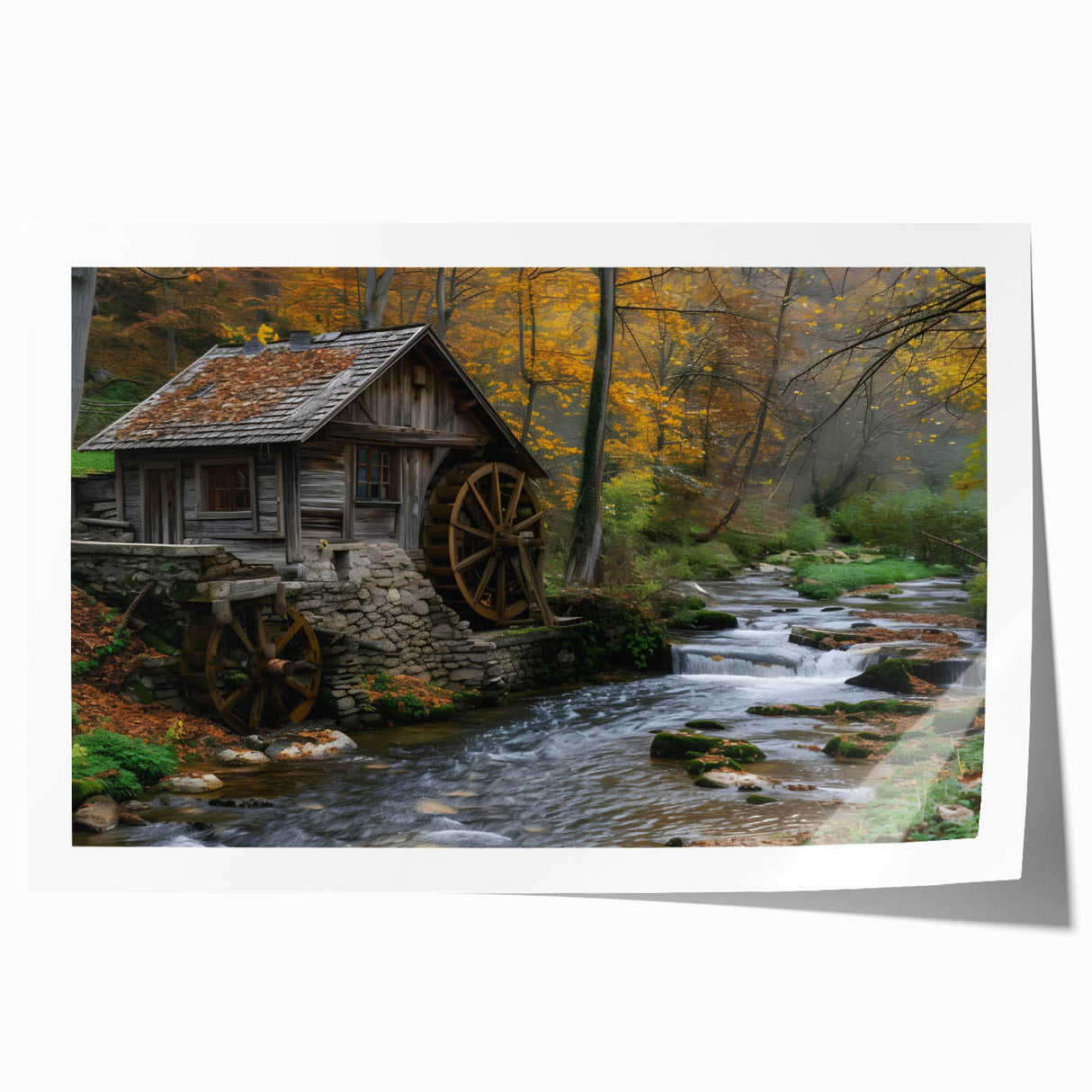 Rustic Watermill Scenic Art - Autumn Tranquility Wall Art Print