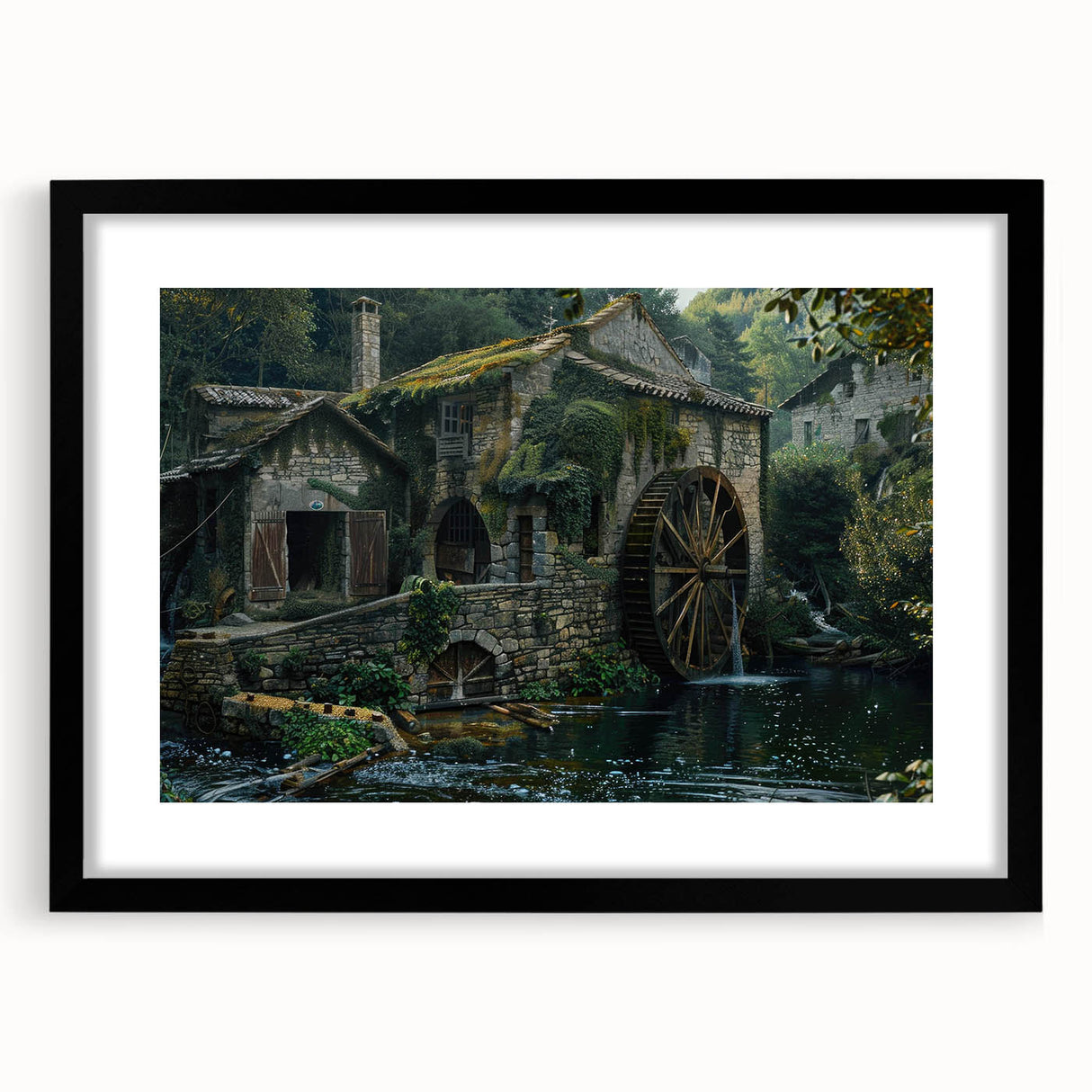 Historic Watermill Wall Art - Serene Rustic Landscape Canvas Print