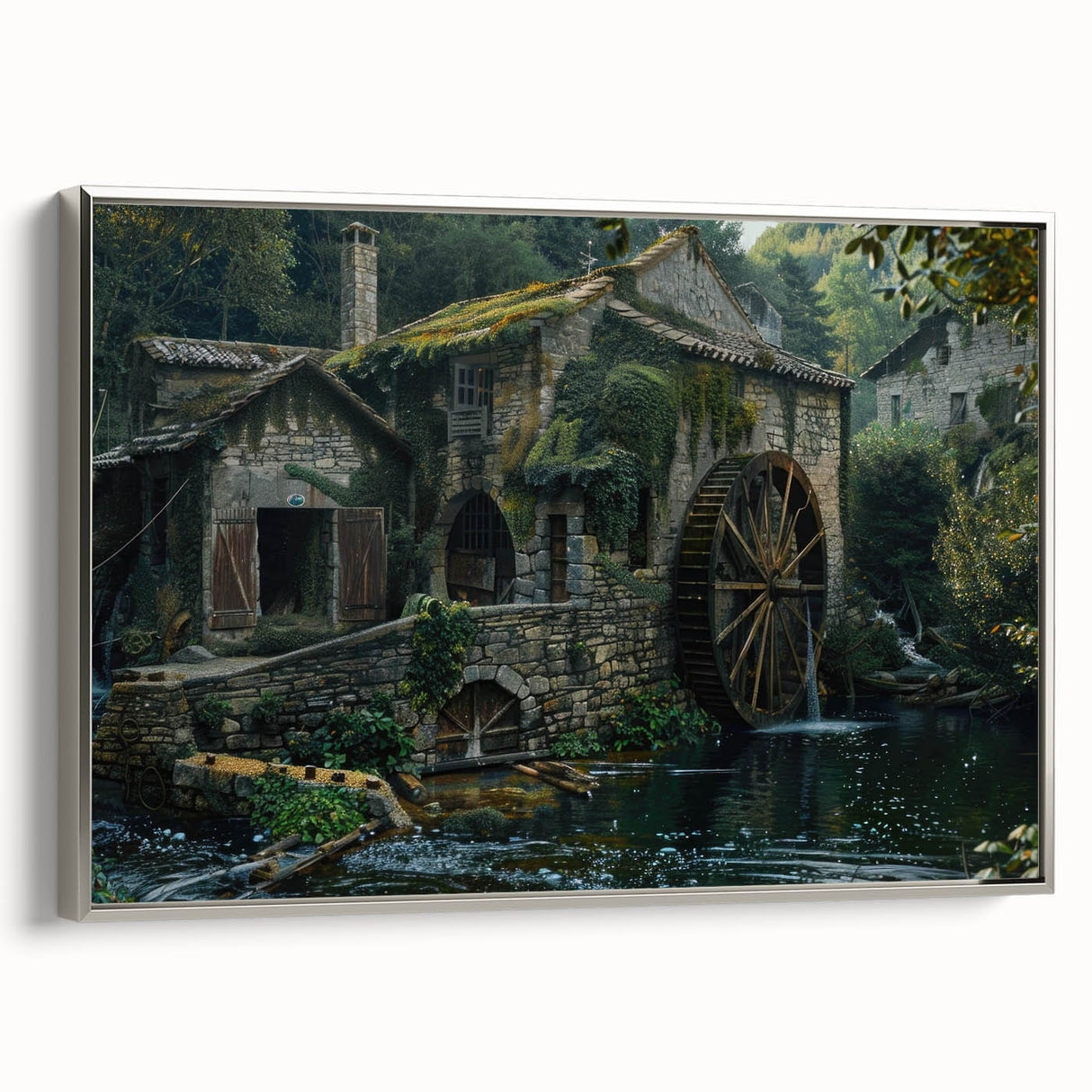 Historic Watermill Wall Art - Serene Rustic Landscape Canvas Print