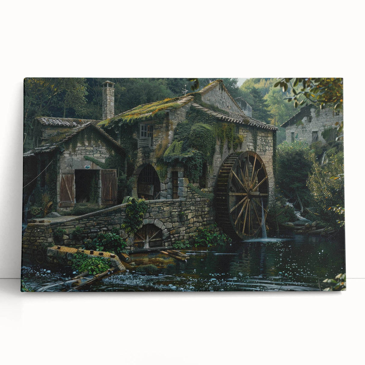Historic Watermill Wall Art - Serene Rustic Landscape Canvas Print