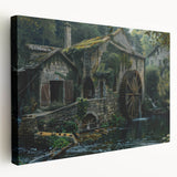 Historic Watermill Wall Art - Serene Rustic Landscape Canvas Print