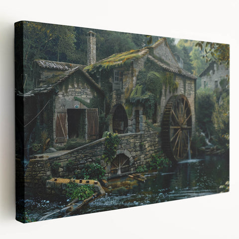 Historic Watermill Wall Art - Serene Rustic Landscape Canvas Print
