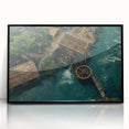 Framed wall art collection featuring three serene landscapes with watermills, designed with a black frame, showcasing tranquil nature scenes ideal for home decor.