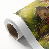 Elegant rolled canvas artwork showcasing a serene watermill landscape design, featuring vibrant colors and intricate details, perfect for home decor.