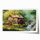 Rolled print showcasing a serene landscape of watermills, featuring vibrant colors and detailed imagery, ideal for home decor and art enthusiasts.