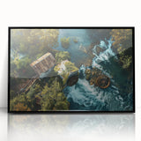 Framed wall art collection showcasing a serene landscape of watermills, featuring a black frame and acrylic finish, perfect for modern home decor.