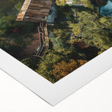 Rolled canvas print showcasing a serene landscape of watermills surrounded by lush greenery, perfect for home decor or office ambiance. Ideal for nature lovers.