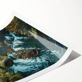 Colorful landscape print of a serene watermill scene, showcasing lush greenery and a tranquil stream, rolled and ready for framing to enhance home decor.