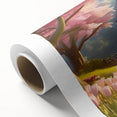 Rolled canvas showcasing a serene landscape of a quaint watermill surrounded by lush greenery, ideal for home decor or art collection, presented in a durable tube.