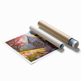 Rolled wall art print showcasing a serene landscape scene with a watermill, rich in vibrant colors and intricate details, ideal for home decor enhancement.