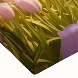 Close-up of a stretched canvas featuring a serene watermill landscape design, showcasing vibrant colors and intricate details, perfect for home decor in rustic or modern settings.