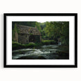 Black-framed wall art featuring a serene landscape design of watermills, showcasing vibrant colors and intricate details, perfect for home decor enhancement.