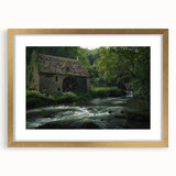 Framed wall art collection showcasing a scenic watermill landscape design with a gold mat and frame, perfect for enhancing home decor aesthetics.