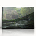 Framed acrylic wall art showcasing a serene watermill landscape design in black, emphasizing tranquility and nature, perfect for home decor enhancement.
