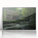 Framed acrylic wall art featuring a serene landscape of watermills, showcasing vibrant colors and intricate details, perfect for enhancing home decor.