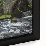 Framed canvas close-up of a serene landscape featuring a watermill, showcasing rich colors and intricate details, ideal for home decor or art enthusiasts.