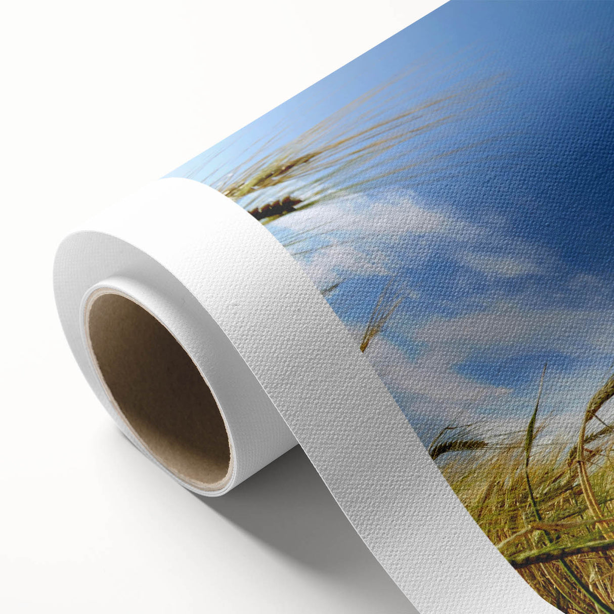 Colorful rolled canvas depicting a serene landscape with windmills, ideal for home decor. The artwork showcases vibrant colors and a calming atmosphere, perfect for enhancing any living space.