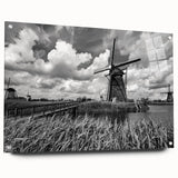 Acrylic glass wall art featuring a stunning landscape with windmills, showcasing vibrant colors and intricate details, ideal for home decor or office settings.