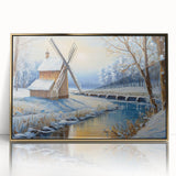 Framed acrylic wall art featuring a scenic landscape with windmills, showcasing vibrant colors and intricate details, perfect for modern home decor.